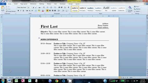 how to create resume using microsoft word 2010